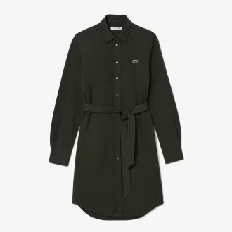 Belted Piqué Shirt Dress