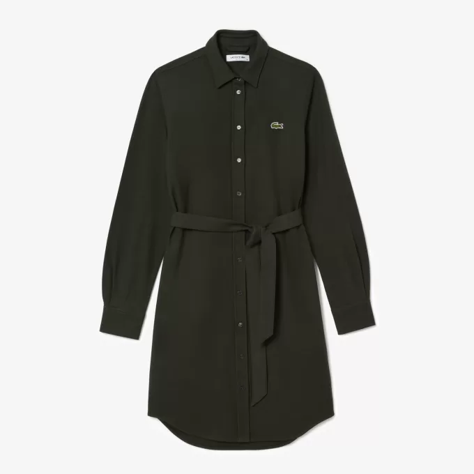 Belted Piqué Shirt Dress