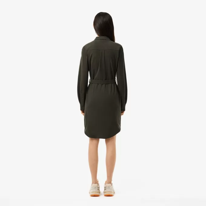 Belted Piqué Shirt Dress