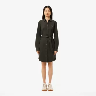 Belted Piqué Shirt Dress