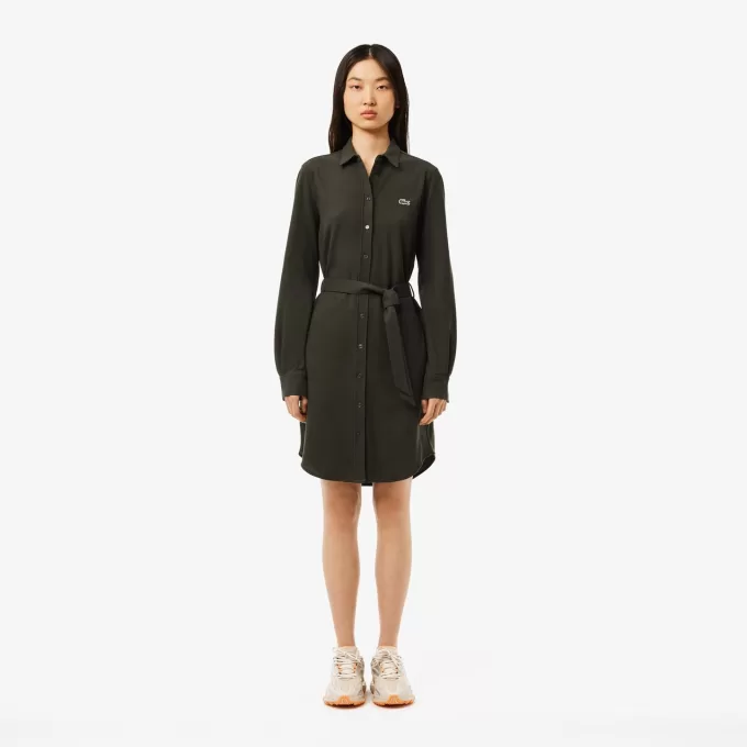 Belted Piqué Shirt Dress