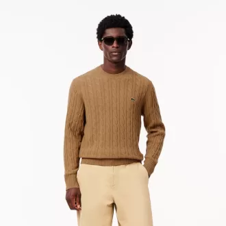 Cable Knit Carded Wool Crewneck Sweater