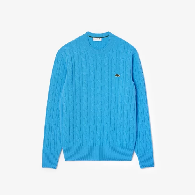 Cable Knit Carded Wool Crewneck Sweater