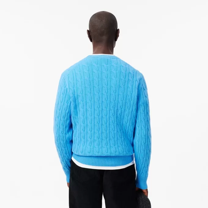 Cable Knit Carded Wool Crewneck Sweater