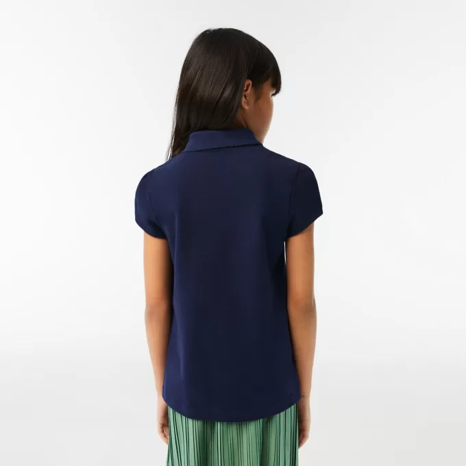 Girls’ Lacoste Scalloped Collar Mini Piqué Polo Shirt