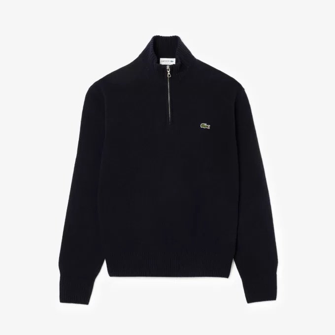 High Zip Neck Monochrome Carded Wool Sweater