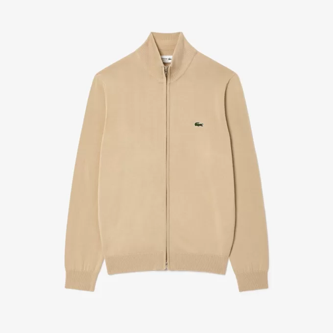 High Zipped Neck Plain Cotton Sweater