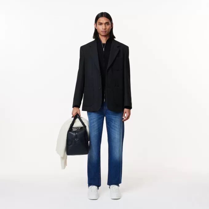 High Zipped Neck Plain Cotton Sweater