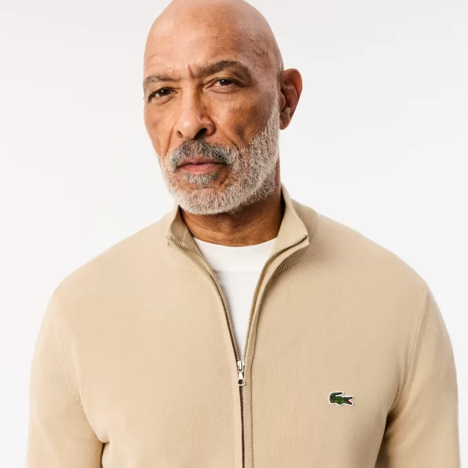 High Zipped Neck Plain Cotton Sweater