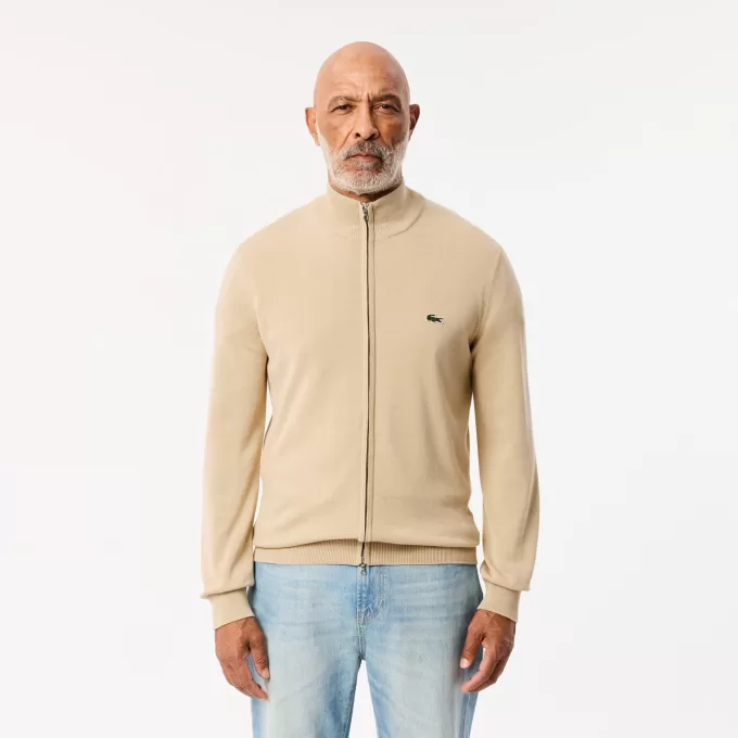 High Zipped Neck Plain Cotton Sweater