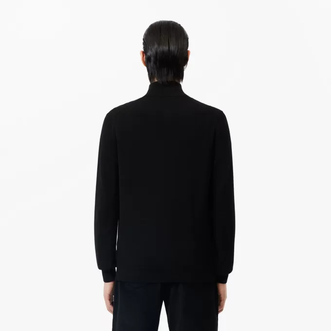 High Zipped Neck Plain Cotton Sweater