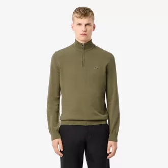 High Zipped Neck Plain Cotton Sweater