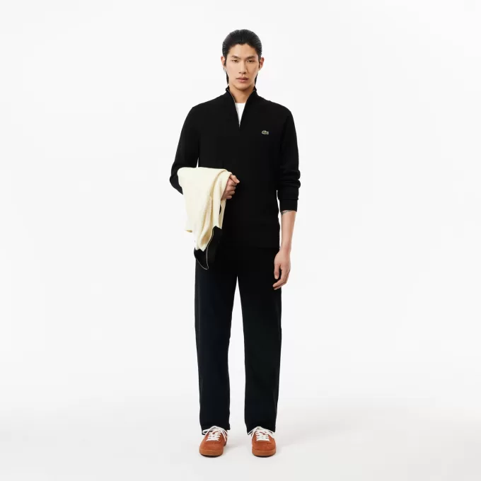 High Zipped Neck Plain Cotton Sweater