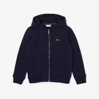 Kids’ Lacoste Kangaroo Pocket Hooded Zippered Sweatshirt