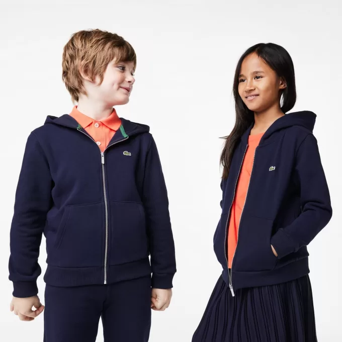 Kids’ Lacoste Kangaroo Pocket Hooded Zippered Sweatshirt