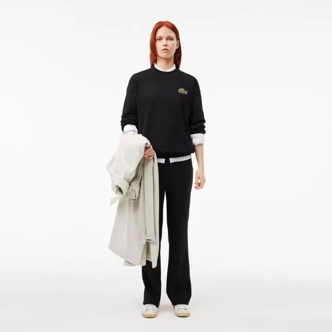 Loose Fit Badge Accent Fleece Sweatshirt