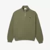 Loose Fit Zip Neck Badge Accent Sweatshirt