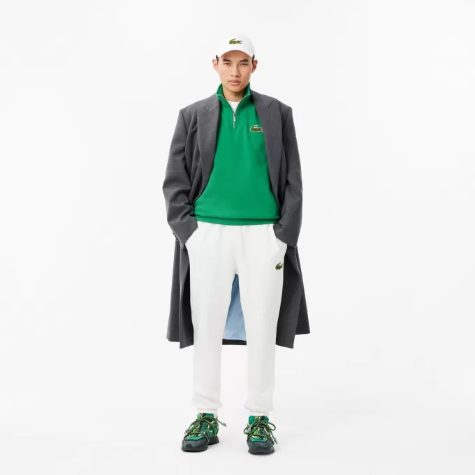 Loose Fit Zip Neck Badge Accent Sweatshirt