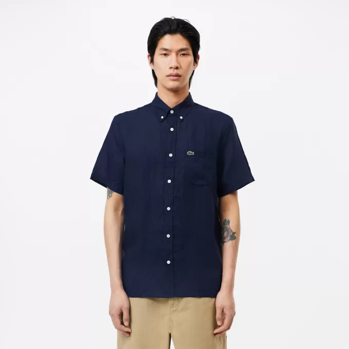 Men S Lacoste Short Sleeve Linen Shirt