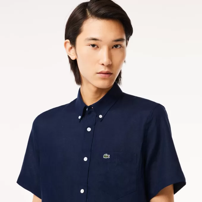 Men S Lacoste Short Sleeve Linen Shirt
