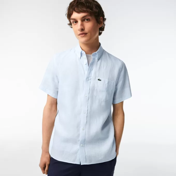 Men’s Lacoste Short Sleeve Linen Shirt Men’s Lacoste Short Sleeve Linen Shirt