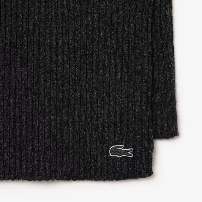 Mercerized Carded Wool Rib Knit Scarf