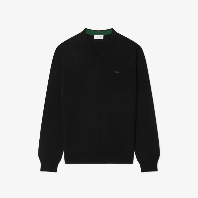 Merino Wool Monochrome V Neck Sweater