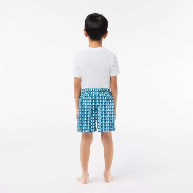 Monogram Print Swim Trunks