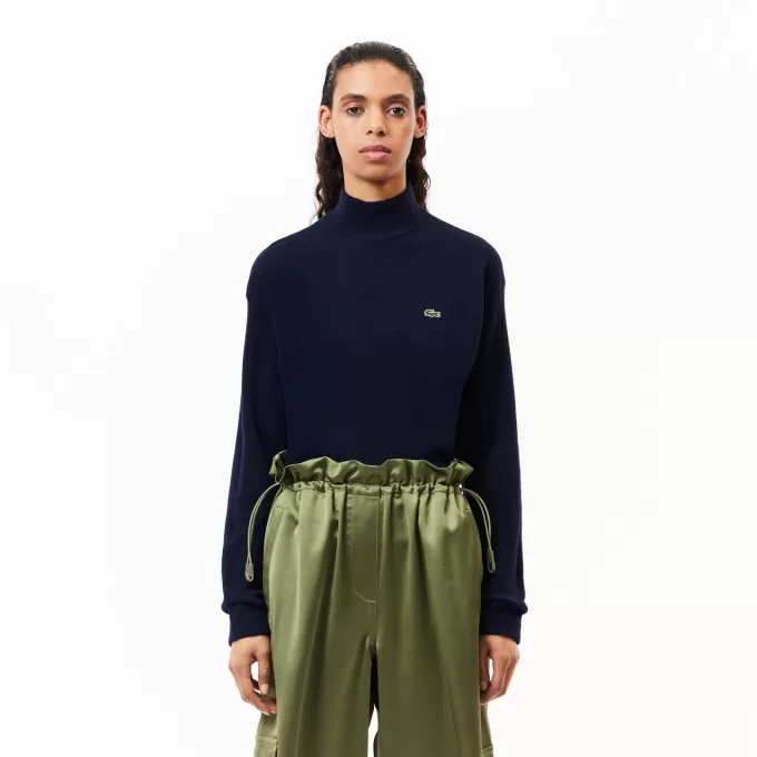 Relaxed Fit Carded Wool High Neck Sweater