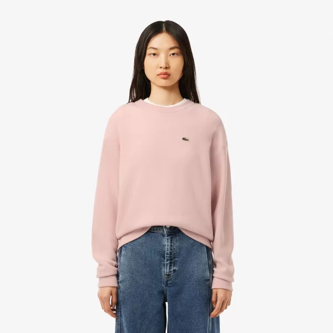 Relaxed Fit Carded Wool Moss Stitch Sweater