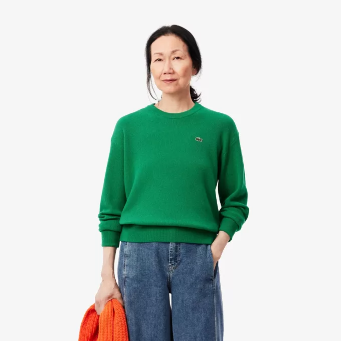 Relaxed Fit Carded Wool Moss Stitch Sweater