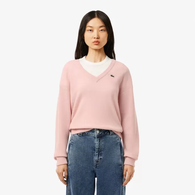 Relaxed Fit Carded Wool Moss Stitch Sweater