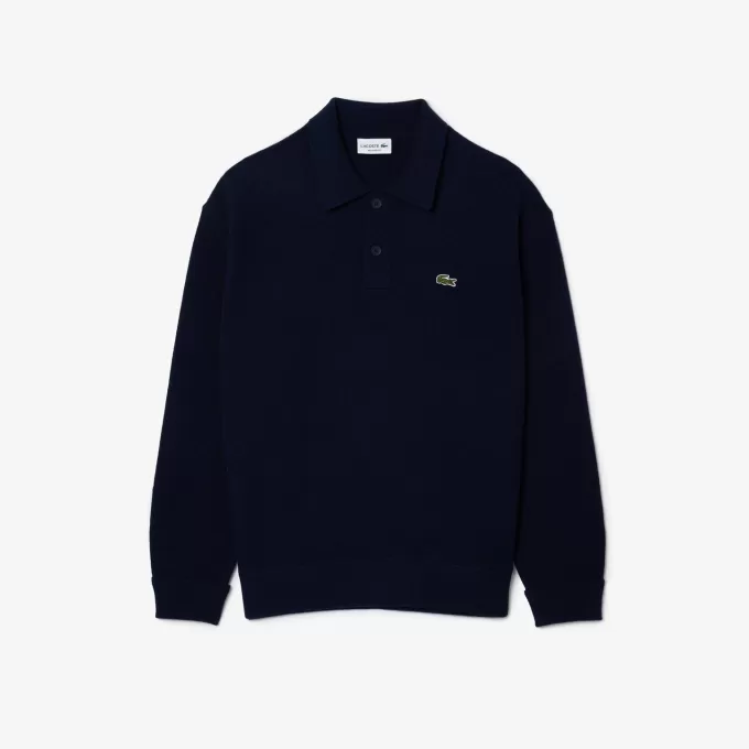 Relaxed Fit Carded Wool Polo Sweater