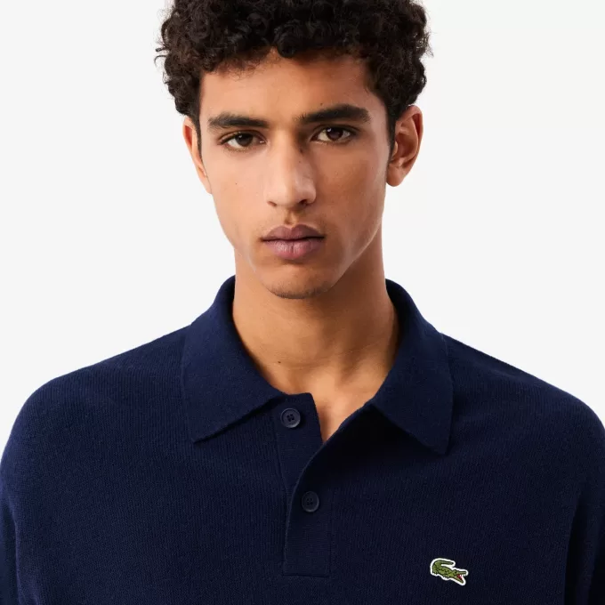Relaxed Fit Carded Wool Polo Sweater