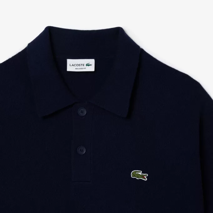Relaxed Fit Carded Wool Polo Sweater