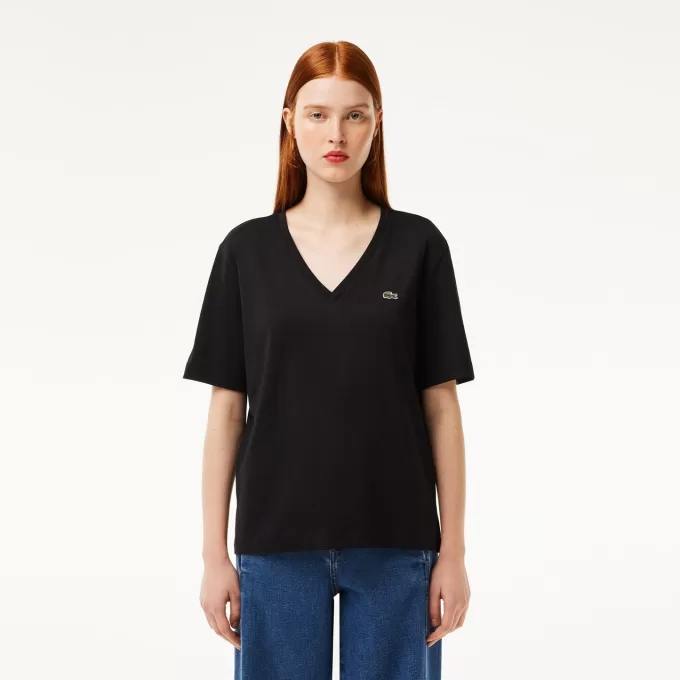 Relaxed Fit Soft Cotton V Neck T-shirt