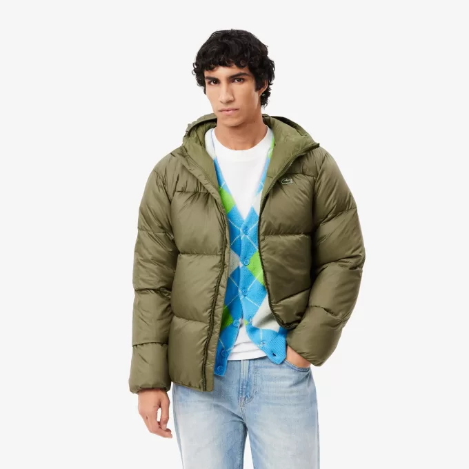 Short Water Repellent Hooded Puffed Jacket