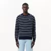 Striped 3D Knit Cotton Crew Neck Sweater