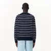 Striped 3D Knit Cotton Crew Neck Sweater