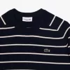 Striped 3D Knit Cotton Crew Neck Sweater