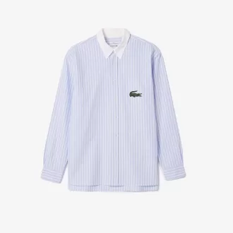 Striped Maxi Croc Contrast Collar Cotton Oxford Shirt