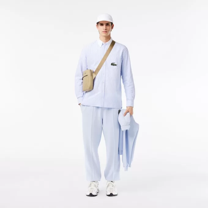 Striped Maxi Croc Contrast Collar Cotton Oxford Shirt Striped Maxi Croc Contrast Collar Cotton Oxford Shirt