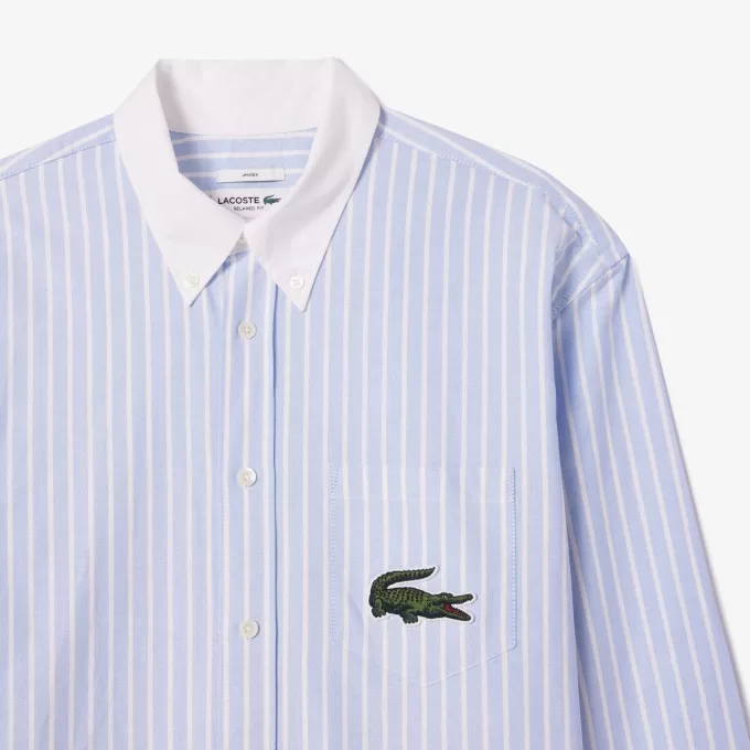 Striped Maxi Croc Contrast Collar Cotton Oxford Shirt Striped Maxi Croc Contrast Collar Cotton Oxford Shirt