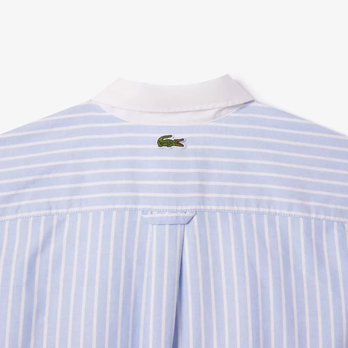 Striped Maxi Croc Contrast Collar Cotton Oxford Shirt Striped Maxi Croc Contrast Collar Cotton Oxford Shirt