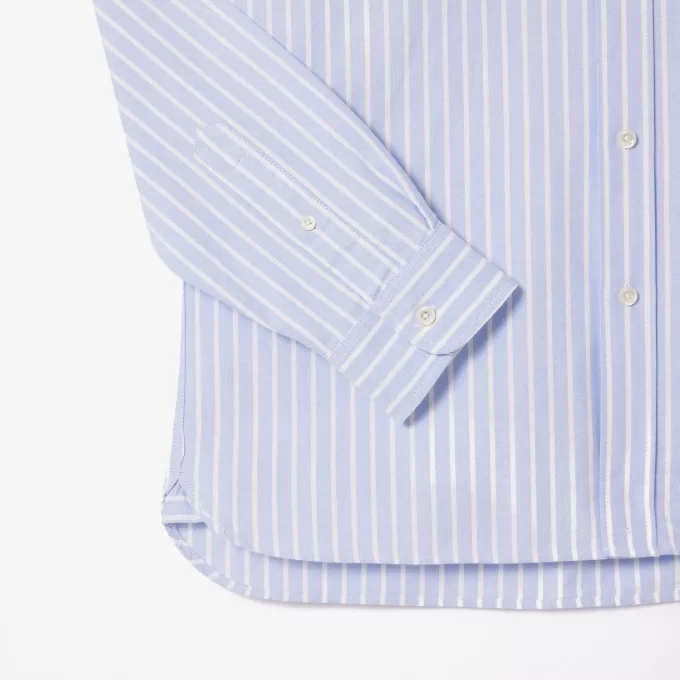 Striped Maxi Croc Contrast Collar Cotton Oxford Shirt Striped Maxi Croc Contrast Collar Cotton Oxford Shirt