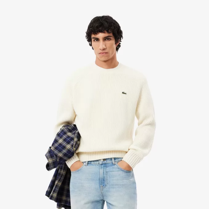 Thick Carded Wool Crew Neck Sweater