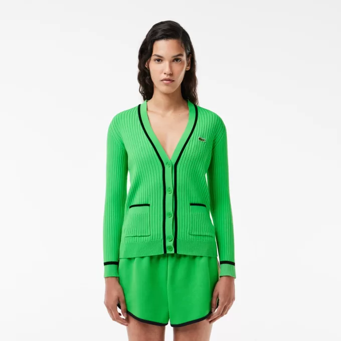 V Neck 3D Rib Knit Cardigan