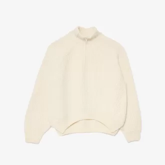 Zip Neck Pearl Rib Wool Sweater