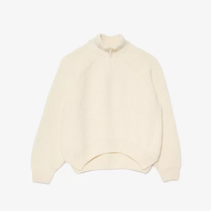 Zip Neck Pearl Rib Wool Sweater