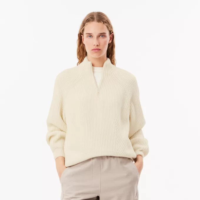 Zip Neck Pearl Rib Wool Sweater